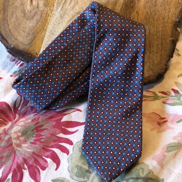 HARDY AMIES London Tie Floral Geometric 100% Silk Tie Classic Slim Career Casual - Picture 8 of 12